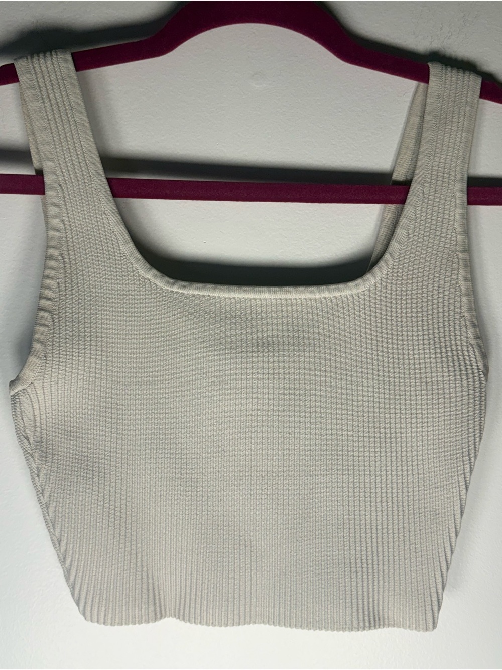 Babaton Cream Ribbed Square-Neck Crop Tank
